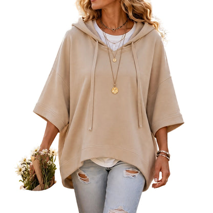 Sweat à capuche décontracté pour femme, coupe ample et manches larges