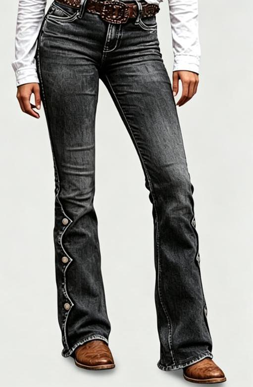 Jean flare délavé taille haute pour femme