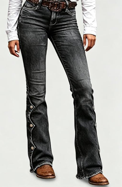 Jean flare délavé taille haute pour femme