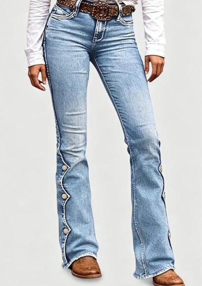 Jean flare délavé taille haute pour femme