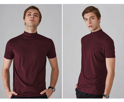 👕 50% de Réduction! 🔝 T-shirt Slim Fit à Col Montant pour Homme – Ajusté, Confortable & Style Moderne 🎁