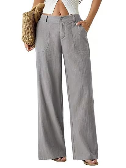 Pantalon large pour femme, avec poches et taille haute
