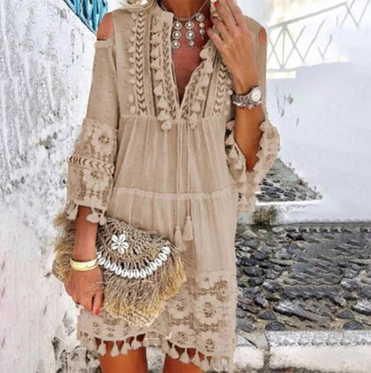 👗 50% DE RÉDUCTION 🌸 Robe femme large en coton & lin brodée – Coupe ample, respirante & anti-UV – Motif délicat, style bohème chic & polyvalente – parfaite pour l’été ☀️✨