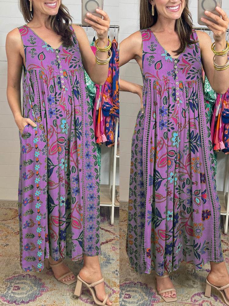 🔥Offres spéciales de printemps🌸Combinaison sans manches ample à imprimé vintage💃✨