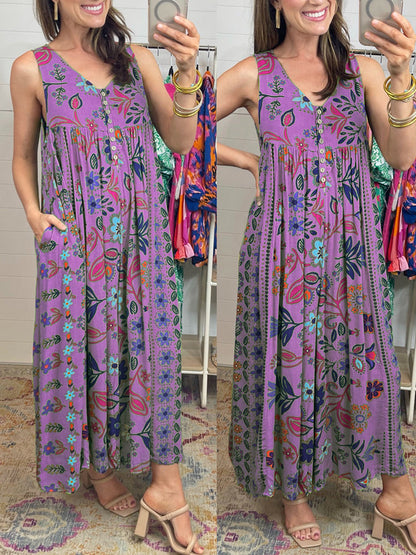 🔥Offres spéciales de printemps🌸Combinaison sans manches ample à imprimé vintage💃✨