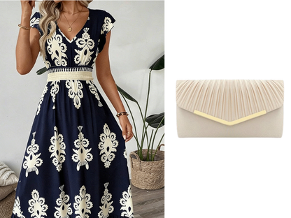 🎑50 % de réduction ✨Robe longue fluide à col en V et imprimé baroque pour femme