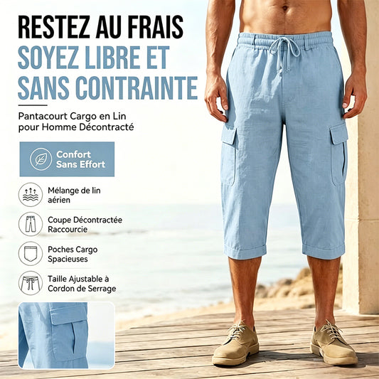 ⏰ -50% – Pour une durée limitée !👖Pantalon capri cargo en lin mélangé pour homme🌬️ Léger, respirant et conçu pour le confort