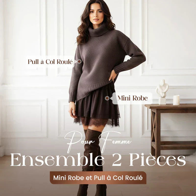 ❄️💃 Soldes d'hiver - 39 % de réduction 👗 Ensemble mini-robe et pull à col roulé pour femme