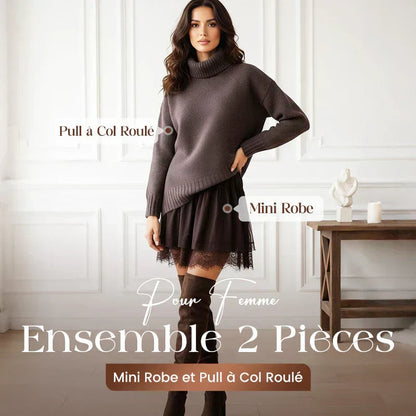 ❄️💃 Soldes d'hiver - 39 % de réduction 👗 Ensemble mini-robe et pull à col roulé pour femme