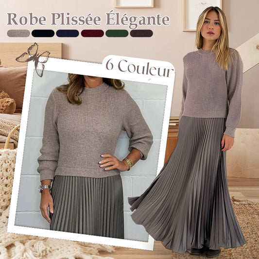 🥰Robes plissées à col rond pour femmes, élégantes et stylées📦LIVRAISON GRATUITE✈️