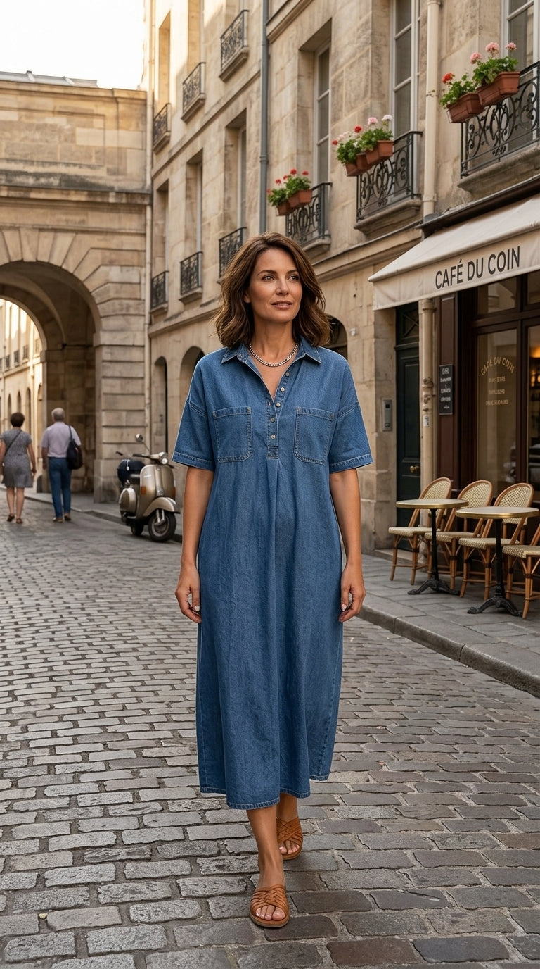 🔥 Dernier jour ! 50 % de réduction sur la robe-chemise midi en jean pour femme avec poches 👖 Une robe d'été décontractée, idéale pour le quotidien – confortable et flatteuse
