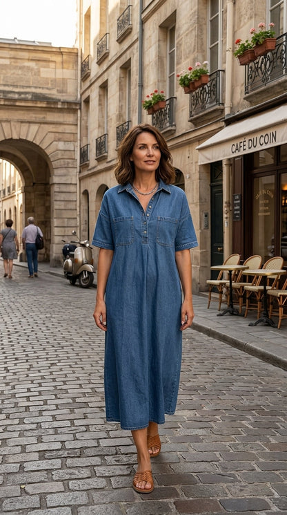 🔥 Dernier jour ! 50 % de réduction sur la robe-chemise midi en jean pour femme avec poches 👖 Une robe d'été décontractée, idéale pour le quotidien – confortable et flatteuse