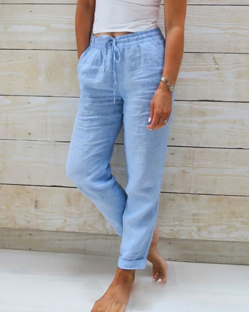💎 50% DE RÉDUCTION ! 💎 Pantalon Décontracté à Jambe Droite – Coton & Lin Respirant, Taille Élastiquée & 6 Couleurs Disponibles 🌿👖