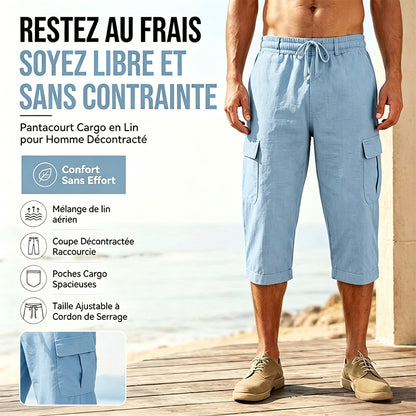 ⏰ -50% – Pour une durée limitée !👖Pantalon capri cargo en lin mélangé pour homme🌬️ Léger, respirant et conçu pour le confort