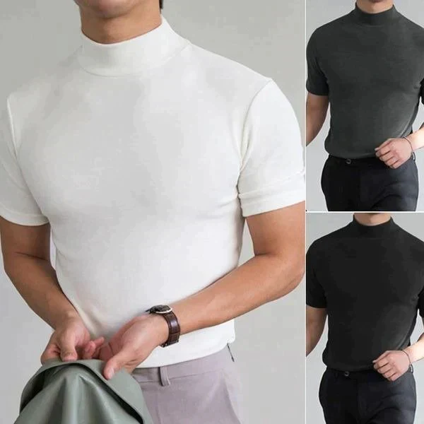 👕 50% de Réduction! 🔝 T-shirt Slim Fit à Col Montant pour Homme – Ajusté, Confortable & Style Moderne 🎁
