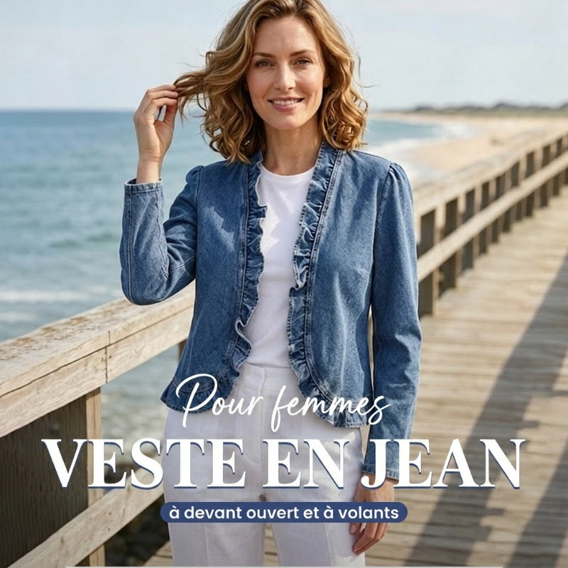 🧥 60% DE RÉDUCTION! ✨ Veste Jean Femme – Volants, Ouverture, Léger, Décontracté ✨