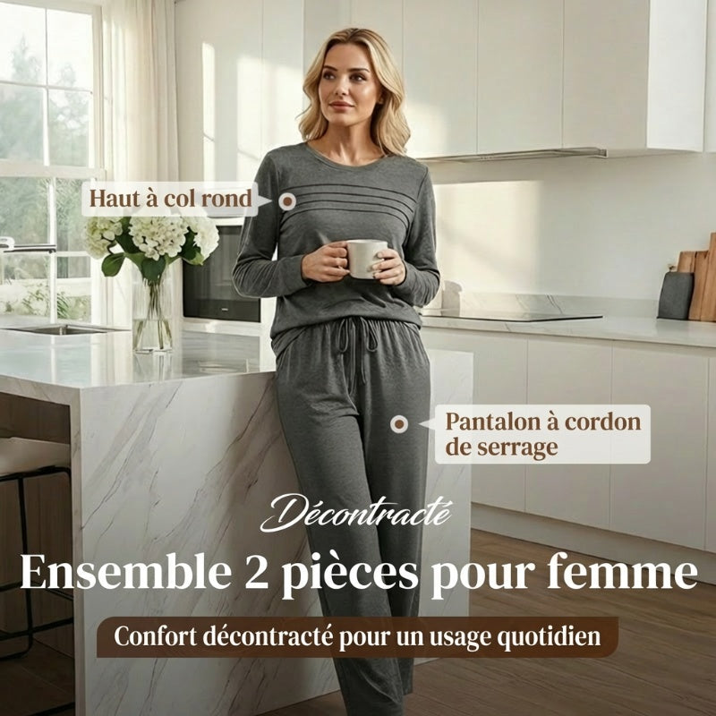 🥳💞 +45 000 vendues🔥60 % de réduction💥Ensemble Femme Décontracté avec Haut et Pantalon à Cordon de Serrage👕👖