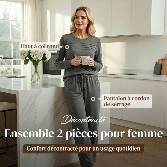 🥳💞 +45 000 vendues🔥60 % de réduction💥Ensemble Femme Décontracté avec Haut et Pantalon à Cordon de Serrage👕👖
