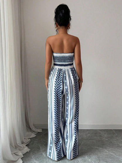 👗 PROMO LIMITÉE 50% DE RÉDUCTION ! 💥 Combinaison Motifs Géométriques – Encolure Dos Nu, Fente Latérale, Polyvalente ✨