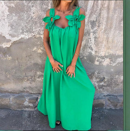 💕Robe de couleur unie pour femme avec motif floral et encolure en U