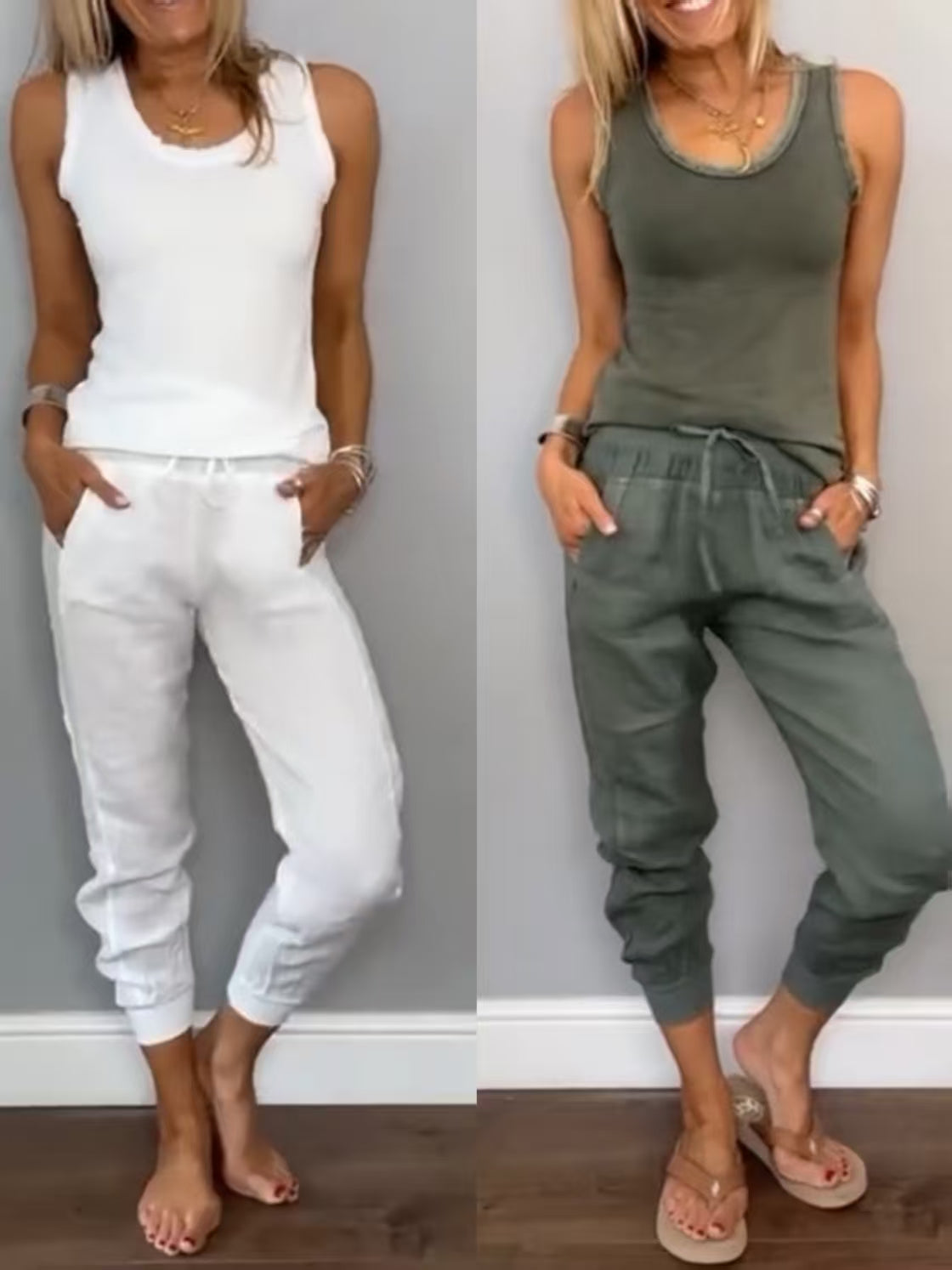 Ensemble deux pièces décontracté de couleur unie pour femmes