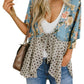 Cardigan pour Femme à Motif Floral avec Manches à Volants et Nœud