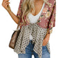 Cardigan pour Femme à Motif Floral avec Manches à Volants et Nœud