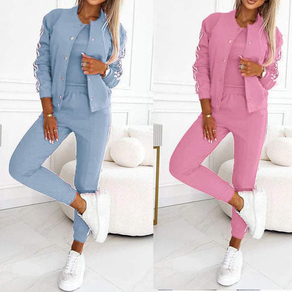 Ensemble trois pièces pour femme comprenant une veste et un pantalon de baseball