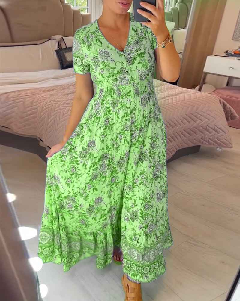 🔥 Printemps 2026 Nouveautés 🔥Robe à motif floral et décolleté en V