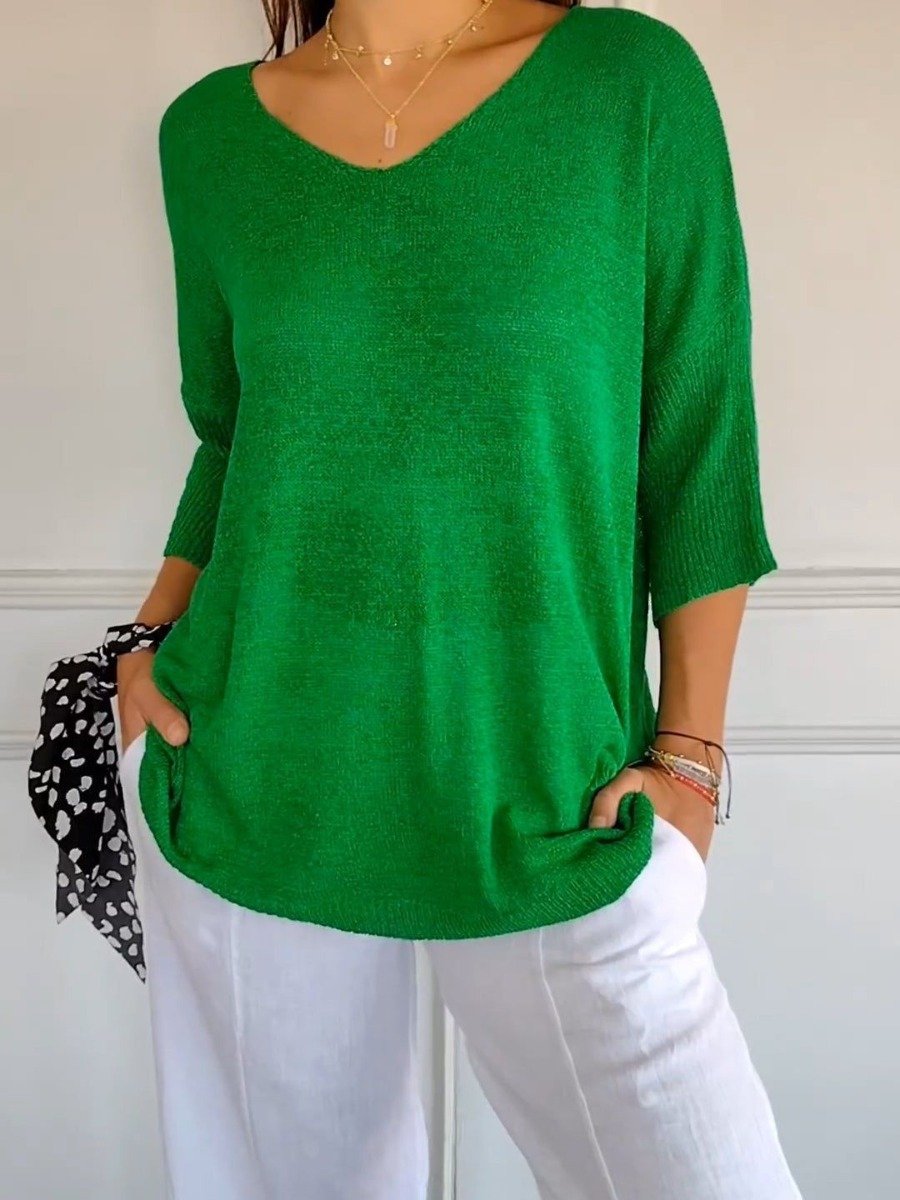 🔥Vente chaude-45% de réduction🥰Haut tricoté à col en V uni（Achetez 2 livraison gratuite）