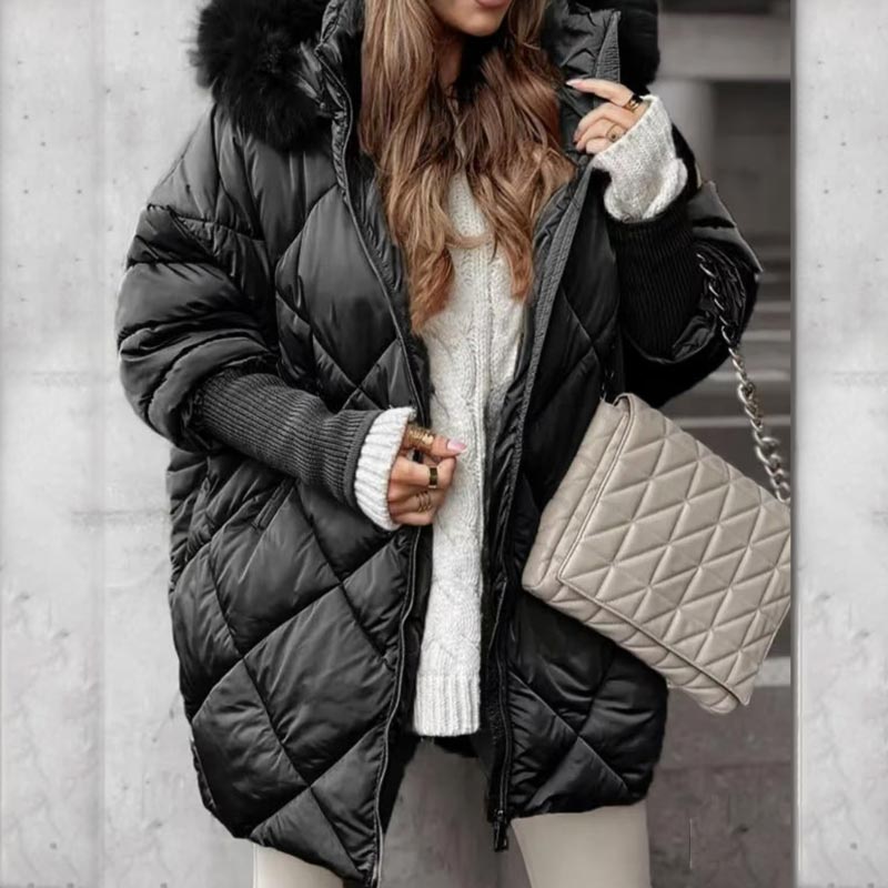 ❄️Offres spéciales hiver❄️ Parka mi-longue pour femme avec manches en tricot patchwork
