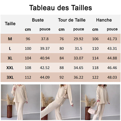 ✨Costume en tricot extensible confortable à col en V pour femme (haut + pantalon)