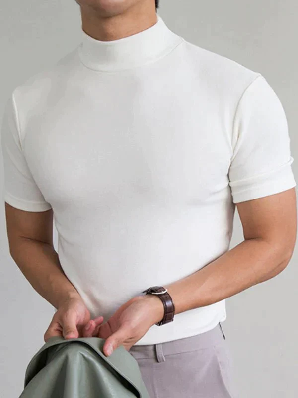 👕 50% de Réduction! 🔝 T-shirt Slim Fit à Col Montant pour Homme – Ajusté, Confortable & Style Moderne 🎁