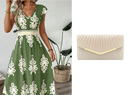 🎑50 % de réduction ✨Robe longue fluide à col en V et imprimé baroque pour femme