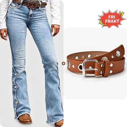 Jean flare délavé taille haute pour femme