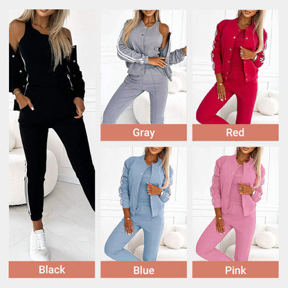 Ensemble trois pièces pour femme comprenant une veste et un pantalon de baseball