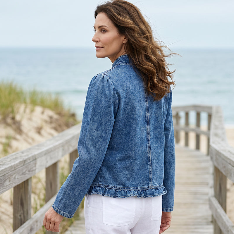 🧥 60% DE RÉDUCTION! ✨ Veste Jean Femme – Volants, Ouverture, Léger, Décontracté ✨