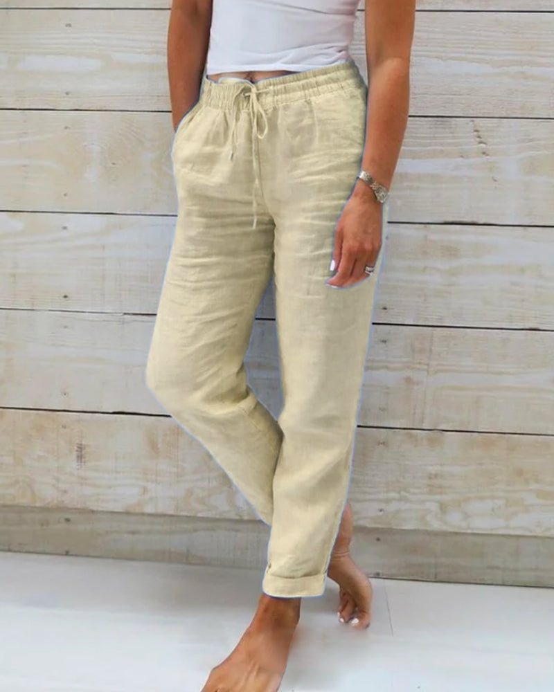 💎 50% DE RÉDUCTION ! 💎 Pantalon Décontracté à Jambe Droite – Coton & Lin Respirant, Taille Élastiquée & 6 Couleurs Disponibles 🌿👖