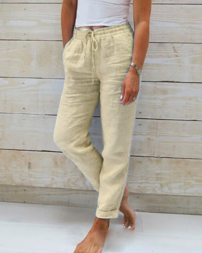 💎 50% DE RÉDUCTION ! 💎 Pantalon Décontracté à Jambe Droite – Coton & Lin Respirant, Taille Élastiquée & 6 Couleurs Disponibles 🌿👖