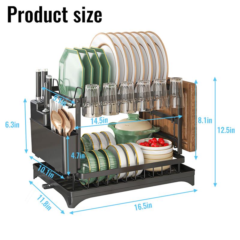 🍽️ 60% DE RÉDUCTION! ✨ Égouttoir à Vaisselle 2 Niveaux – Avec Plateau d'Égouttage, Gain de Place & Idéal pour les Cuisines Familiales 🏠