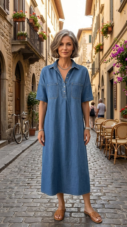🔥 Dernier jour ! 50 % de réduction sur la robe-chemise midi en jean pour femme avec poches 👖 Une robe d'été décontractée, idéale pour le quotidien – confortable et flatteuse