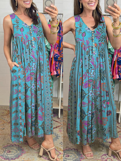 🔥Offres spéciales de printemps🌸Combinaison sans manches ample à imprimé vintage💃✨
