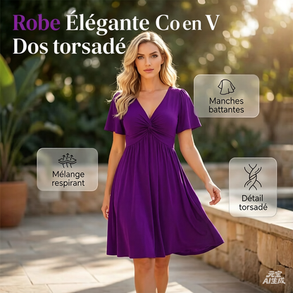 👗PROMO LIMITÉE 50%✨Robe Femme en V à Devant Bouclé – Tissu Fluide Doux, Poches Latérales, Coupe Large, 4 Couleurs, Taille XL-5XL, Parfaite pour Toutes Occasions🌺