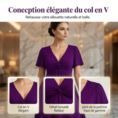 👗PROMO LIMITÉE 50%✨Robe Femme en V à Devant Bouclé – Tissu Fluide Doux, Poches Latérales, Coupe Large, 4 Couleurs, Taille XL-5XL, Parfaite pour Toutes Occasions🌺
