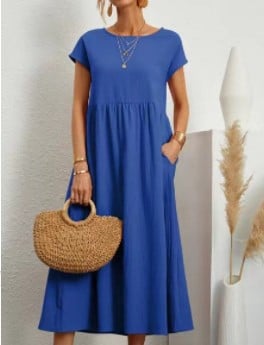 👗 50% DE RÉDUCTION 🌿 Robe d'été sans manches en coton & lin – Coupe fluide, 2 poches & couleur unie – Légère, respirante & parfaite pour les journées chaudes ou les vacances ☀️