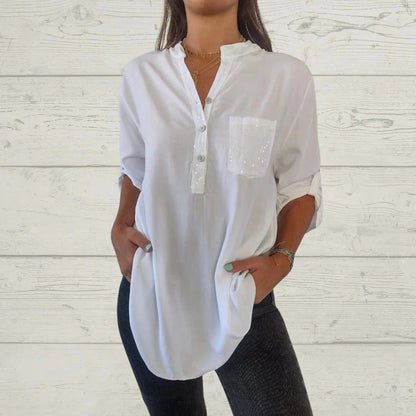 🔥Nouveauté - 49% de réduction🔥Chemise femme avec imprimé sequins et décolleté en V