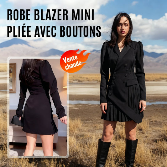 🔥VENTE LIMITÉE 50 % DE RÉDUCTION🔥Mini-robe blazer plissée à boutons sur le devant