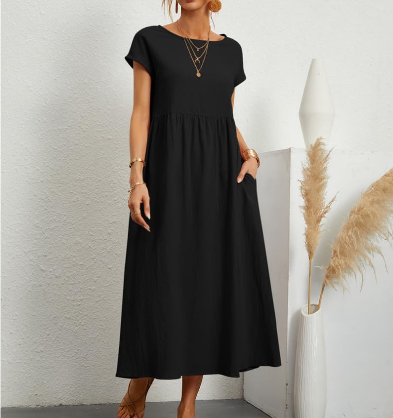 👗 50% DE RÉDUCTION 🌿 Robe d'été sans manches en coton & lin – Coupe fluide, 2 poches & couleur unie – Légère, respirante & parfaite pour les journées chaudes ou les vacances ☀️