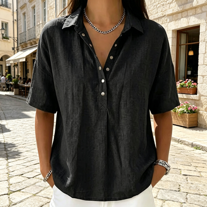 Chemise en lin à manches courtes pour femme