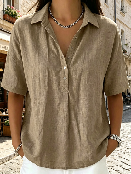 Chemise en lin à manches courtes pour femme